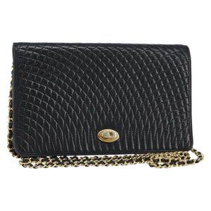 vz1263 Authentic BALLY Quilted Chain Shoulder Bag Leather Black Gold